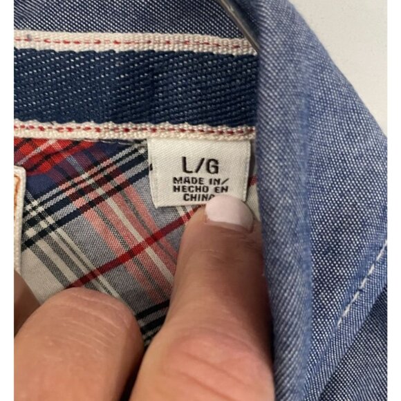 Weatherproof Vintage Denim Chambray Blue Button-Down Shirt Large - Picture 5 of 9